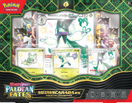 Pokemon Paldean Fates Premium Collection Meowscarada 8 boosterów 3 promo ORYGINALNE KARTY