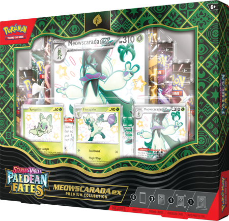 Pokemon Paldean Fates Premium Collection Meowscarada 8 boosterów 3 promo ORYGINALNE KARTY