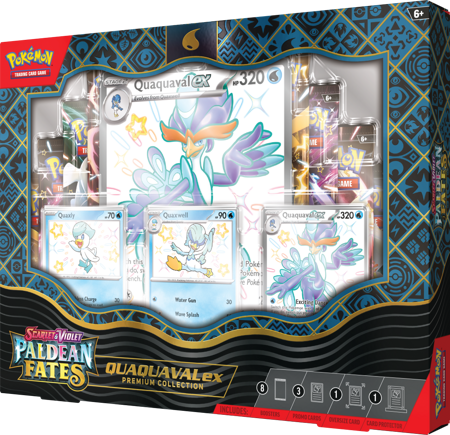 Pokemon Paldean Fates Premium Collection Quaquaval 8 boosterów 3 promo ORYGINALNE KARTY