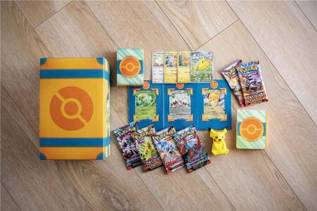 Pokemon TCG Paldea Adventure Chest Zabawka Pikachu karty promo boostery naklejki ORYGINALNE KARTY