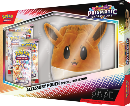 Pokemon WIELKI PLUSZAK TORBA +5x BOOSTER TCG Prismatic Evolutions KARTY Accessory Pouch Special Collection