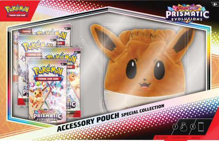 Pokemon WIELKI PLUSZAK TORBA +5x BOOSTER TCG Prismatic Evolutions KARTY Accessory Pouch Special Collection