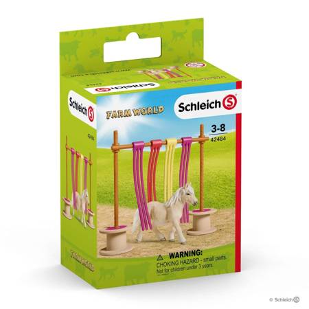 SCHLEICH 42484 11w1 Zestaw Koń figurka Kuc szetlandzki przeszkody +naklejki